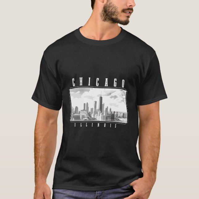 T-shirt Chicago Illinois Skyline Pride Black White Chicago (Devant)