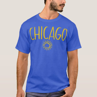 T-shirt Chicago Illinois Sun Dessin Texte manuscrit Ambe