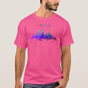 T-shirt Chicago Skyline Aquarelle Souvenir Illinois