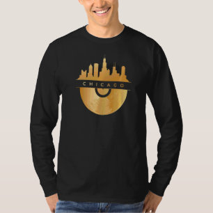 T-shirt Chicago Skyline Vinyl Music Record Illinois Il Blu