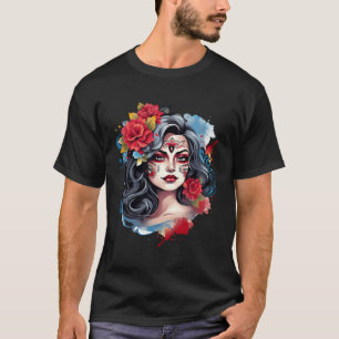 T-shirt Chicano Fille Mexique Fleurs Mort Jolie