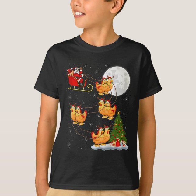 T-shirt Chicken Santa Sleigh Flying Funny Magical Christma (Devant)