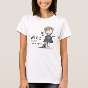 T-shirt Chien À Bâtons Fille Avec Vin Et Chat