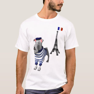 T-shirt Chien à Beret devant la Tour Eiffel
