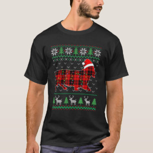 T-shirt Chien à carreaux rouges Lumières de Noël laides Co