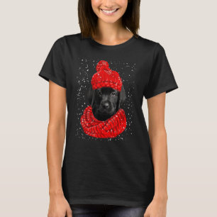 T-shirt Chien à chapeau d'hiver rouge Labrador Écharpe de