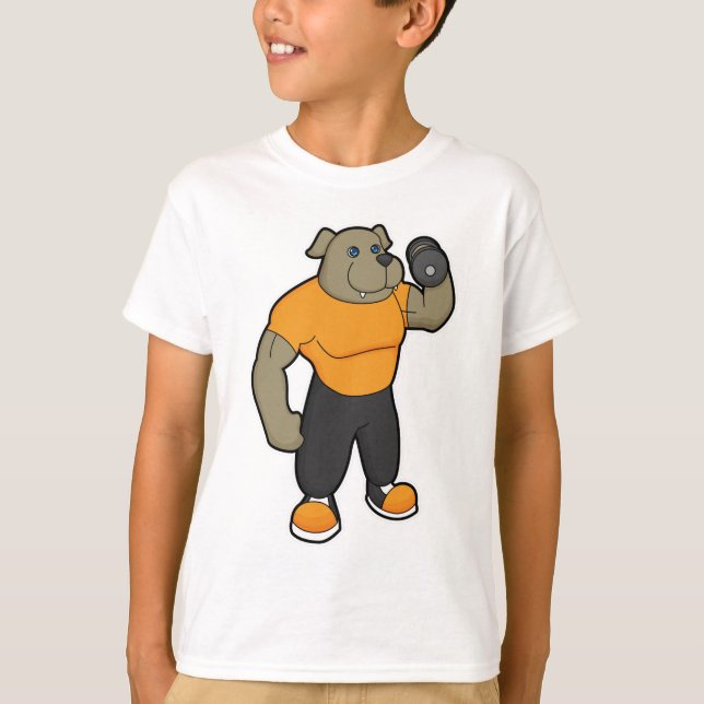 T-shirt Chien à la condition physique avec Dumbbell (Devant)