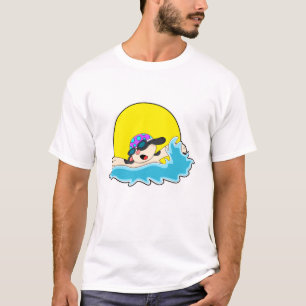 T-shirt Chien à la natation avec lunettes de natation