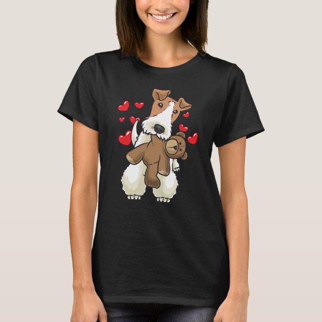 T-shirt Chien À poils durs Fox Terrier avec animal farci (Devant)