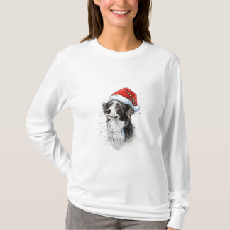 T-shirt Chien à Santa Hat avec des flocons de neige