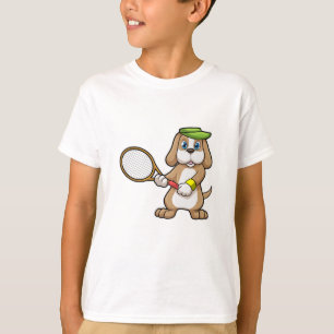 T-shirt Chien à Tennis avec raquette de tennis & Casquette