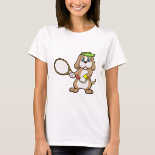 T-shirt Chien à Tennis avec raquette de tennis & Casquette