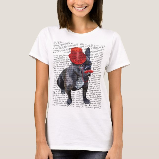 T-shirt Chien à tête rouge avec chapeau rouge et moustache (Devant)