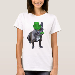 T-shirt Chien à tête verte avec chapeau et moustache