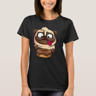 T-shirt Chien affamé, Pug, Amour, Manger, Beignet, Mignon,