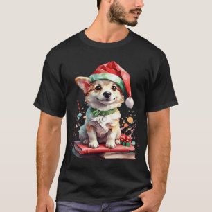 T-shirt Chien au chapeau de Noël avec des livres - Un parf
