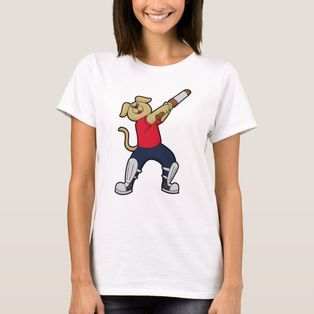 T-shirt Chien au cricket avec batte de cricket (Devant)