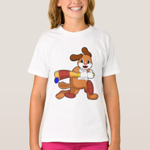 T-shirt Chien au cricket avec batte de cricket