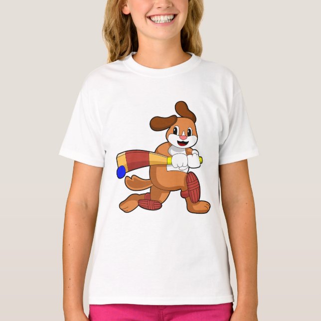 T-shirt Chien au cricket avec batte de cricket (Devant)