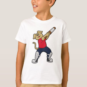 T-shirt Chien au cricket avec batte de cricket