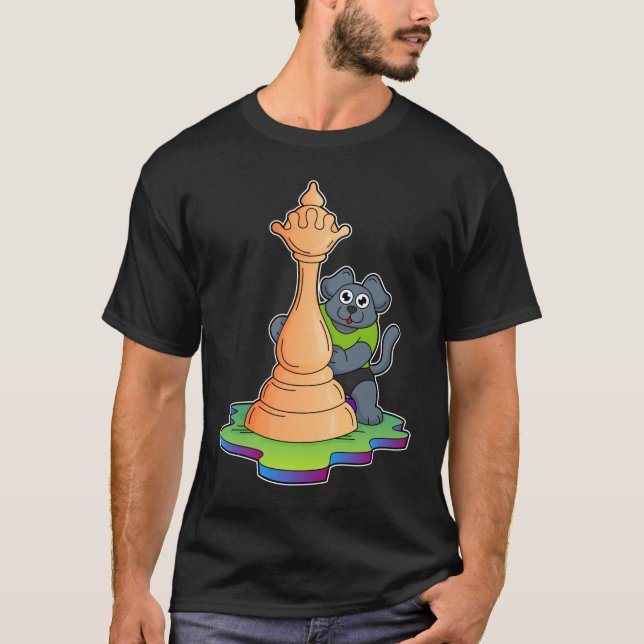 T-shirt Chien aux échecs avec pièce d'échecs Queen (Devant)