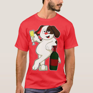 T-shirt Chien avec bouteille de verre de vin blanc