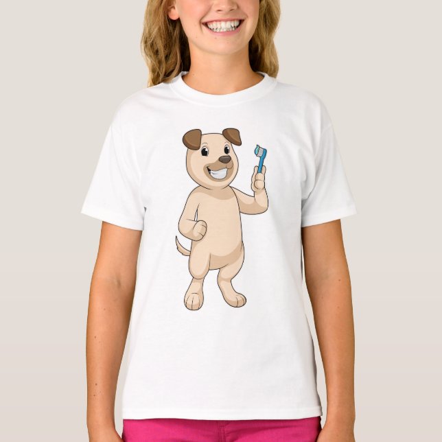 T-shirt Chien avec brosse à dents (Devant)