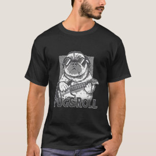 T-shirt chien avec guitare électrique et carlin et rock ro