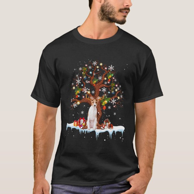 T-shirt Chien Basenji Reindeer Costume de Noël Ornements (Devant)
