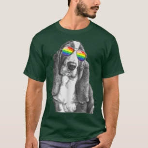 T-shirt Chien Basset Hound drôle Lunettes de soleil Drapea