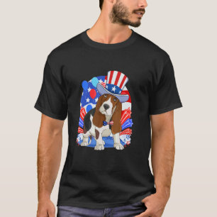 T-shirt Chien Basset Hound Merica 4 Juillet Drapeau Améric