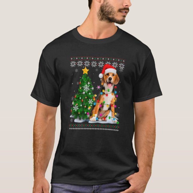 T-shirt Chien Beagle moche Santa Hat Arbre de Noël Lumière (Devant)