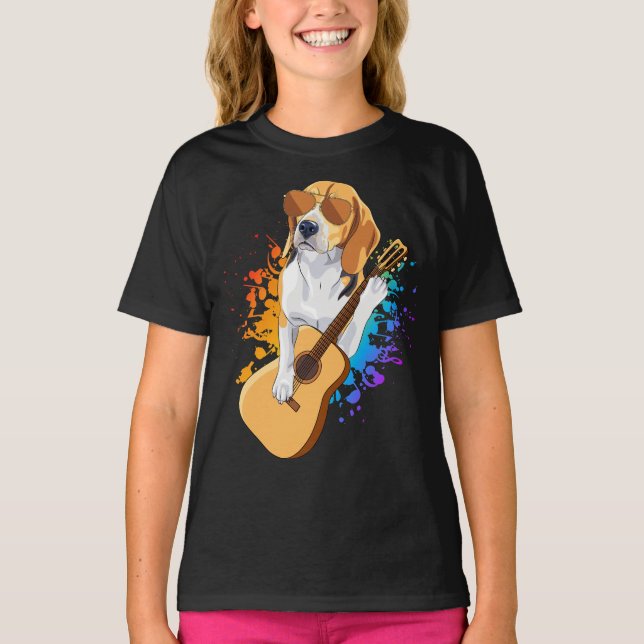 T-shirt Chien beagle Portant des lunettes de soleil Jouant (Devant)