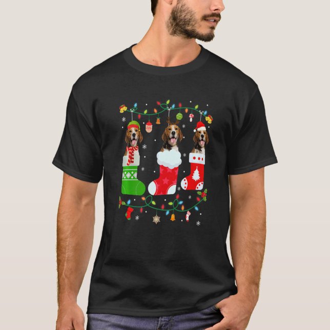 T-shirt Chien beagle Trois Chaussettes de Noël Chandail Ch (Devant)