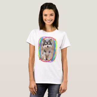 T-shirt Chien bébé et rayures colorées