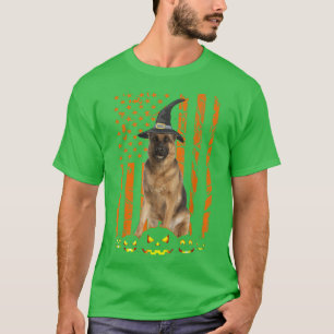 T-shirt Chien berger allemand Citrouille Drapeau américain