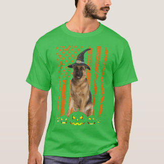 T-shirt Chien berger allemand Citrouille Drapeau américain
