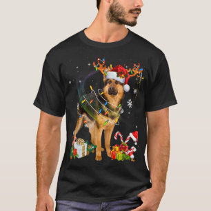 T-shirt Chien berger allemand éclaire Santa Hat Xmas Tree 