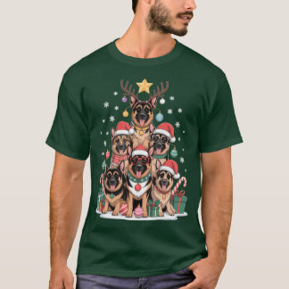 T-shirt Chien Berger Allemand Lumières de sapin de Noël Xm