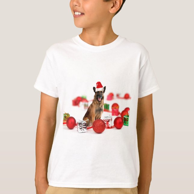 T-shirt Chien berger allemand w Cadeaux de Noël Santa Hat (Devant)