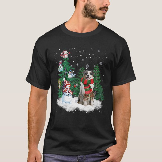 T-shirt Chien berger australien Noël Snowman Noël Tre (Devant)