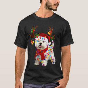 T-shirt Chien blanc de Père Noël ravissant renne Noël lége