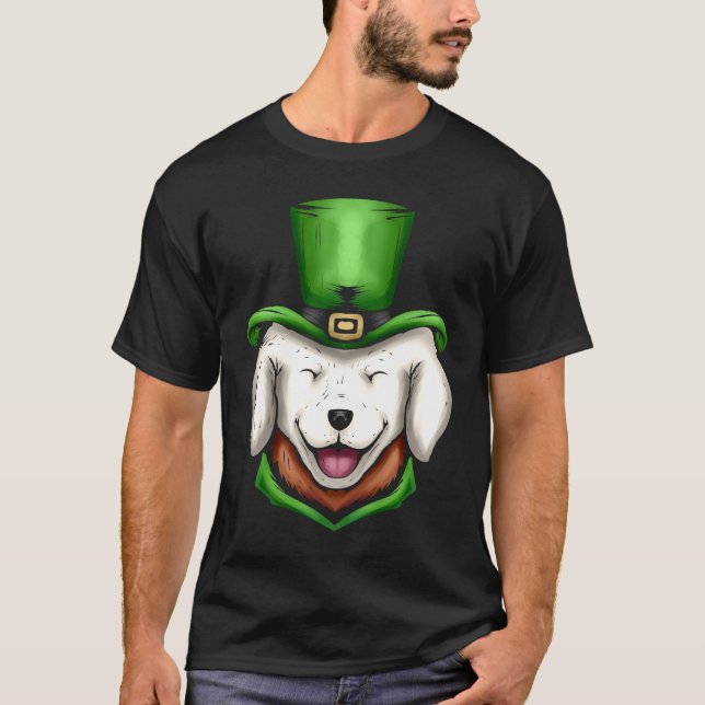 T-shirt Chien blanc mignon Golden Retriever Vert Casquette (Devant)
