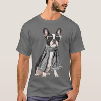T-shirt Chien Boston Terrier à la mode et monogramme à car
