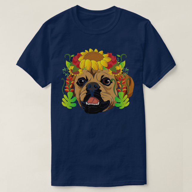 T-shirt Chien botanique Propriétaire Fleur Couronne Pet Pu (Design devant)