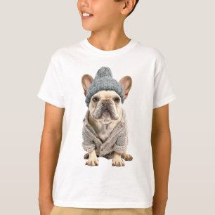 T-shirt Chien Bouledogue Français Cozy Portant un Bonnet d