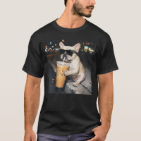 Chien Bouledogue Français Drôle Buvant du Café Gla