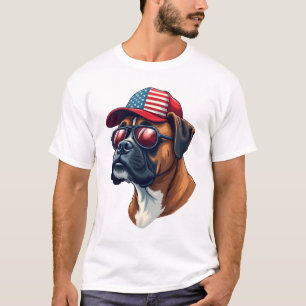 T-shirt Chien Boxer portant du blanc rouge bleu