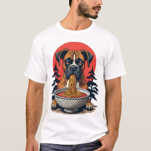 T-shirt Chien Boxer Vintage mangeant du Ramen Coucher de s