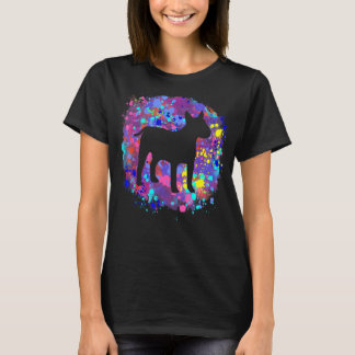 T-shirt Chien Bull Terrier Rose éclaboussure d'aquarelle A